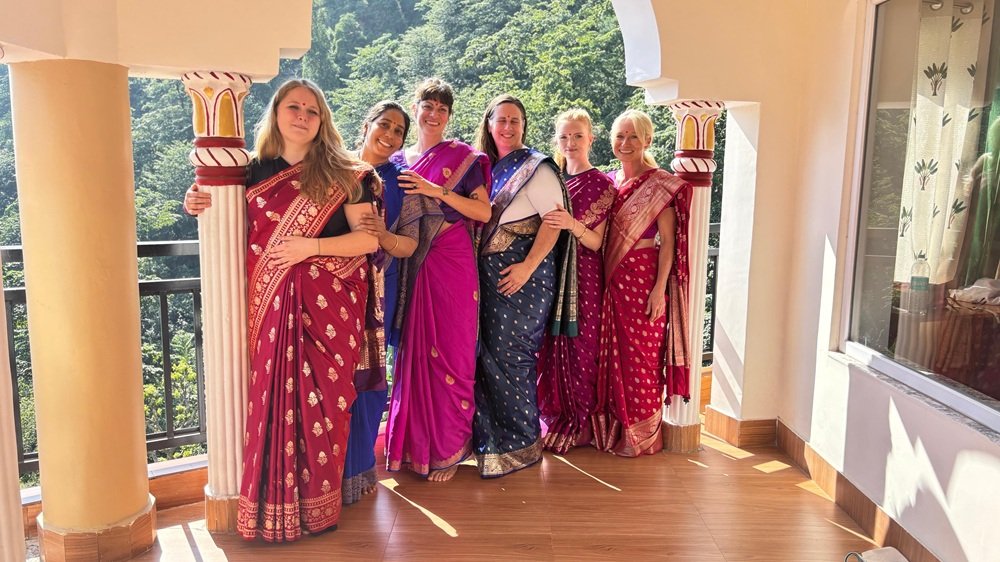 Saree wearing workshop at Om Homestay in Rishikesh